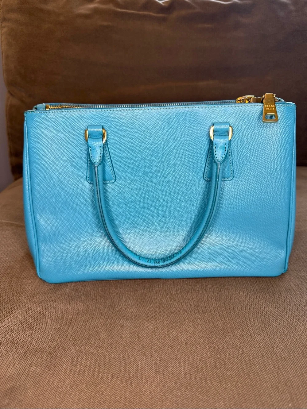Prada Teal Blue Saffiano Leather Satchel with Gold Hardware - Picture 3 of 16